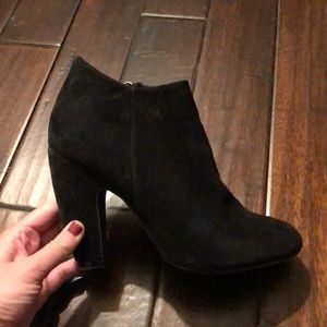 Steve Madden black suede booties with gold zipper